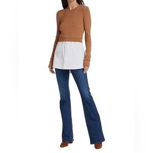 Veronica Beard Rocha Poplin Merino Wool Top, Size L